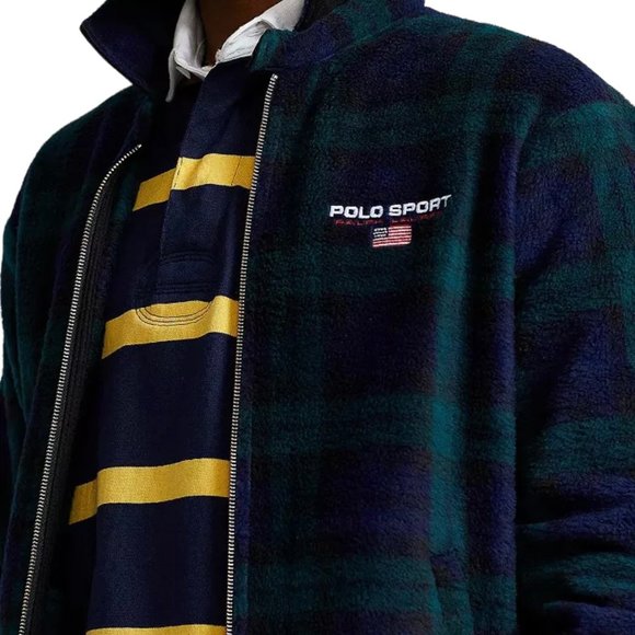 Polo Ralph Lauren Navy & Green Fleece Check Jacket, Large Size, NWT - Picture 7 of 12